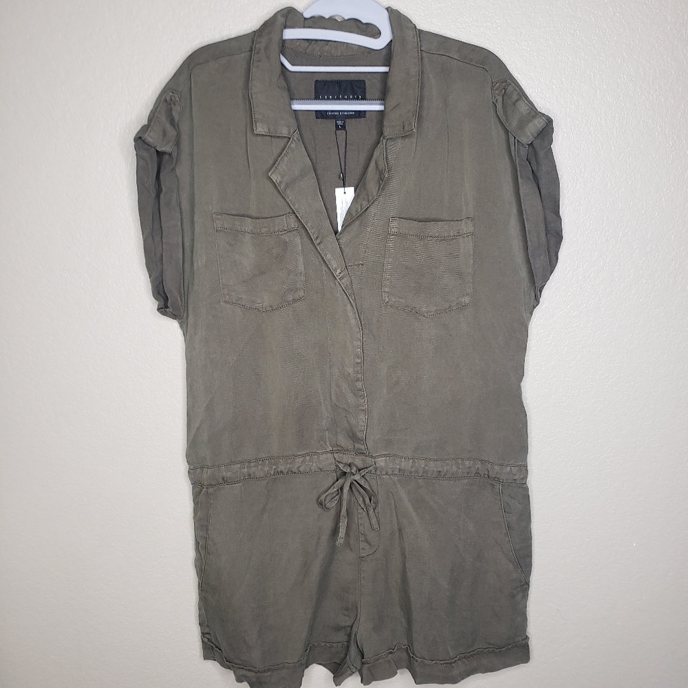 Sanctuary Large Army green chambray linen blend romper